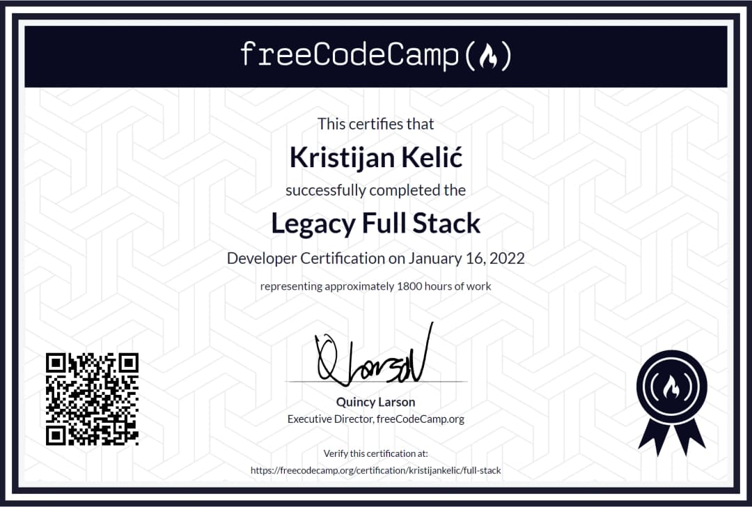 FreeCodeCamp Full Stack Certificate